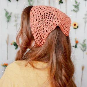 Hand-Crocheted Head Bandanna for Women - Peach