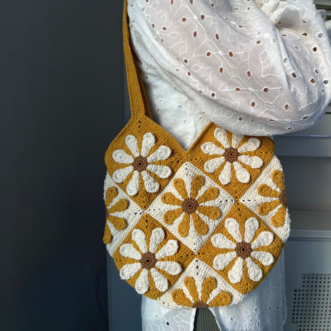 Hand-Crocheted Daisy Flowers Tote Bag