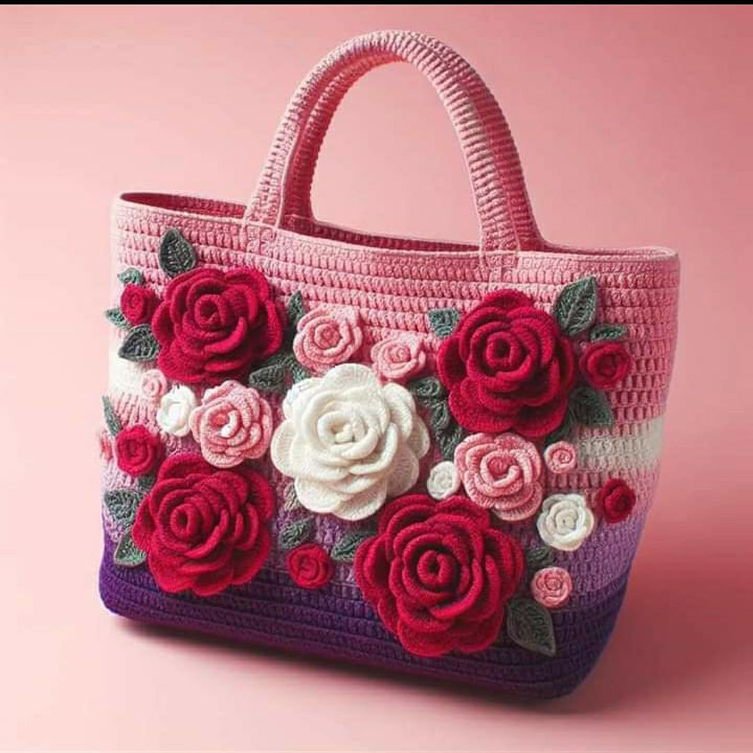 Hand Crochet Rose Hand Bag