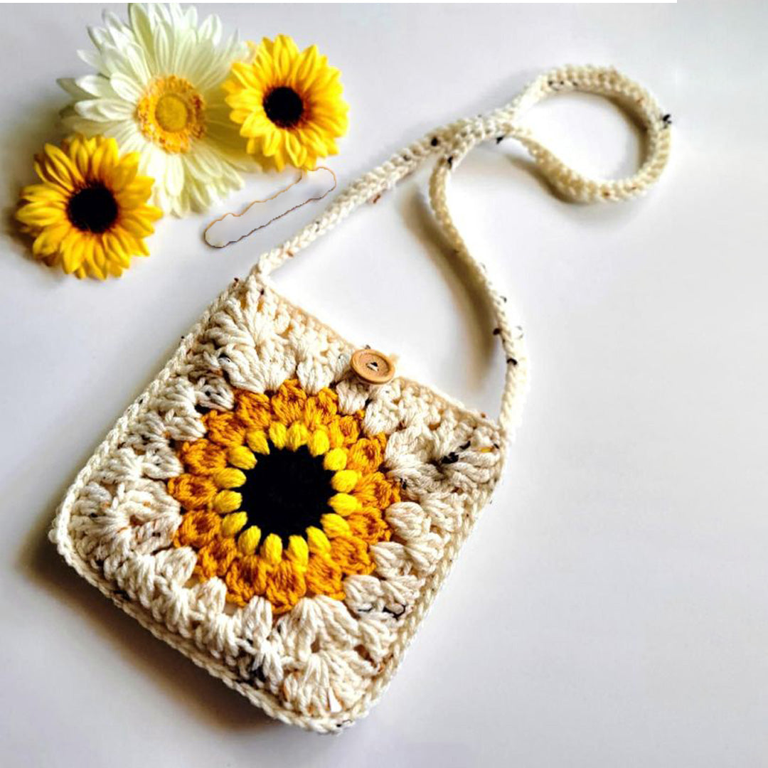 Hand Crocheted Sunflower Crossbody Purse