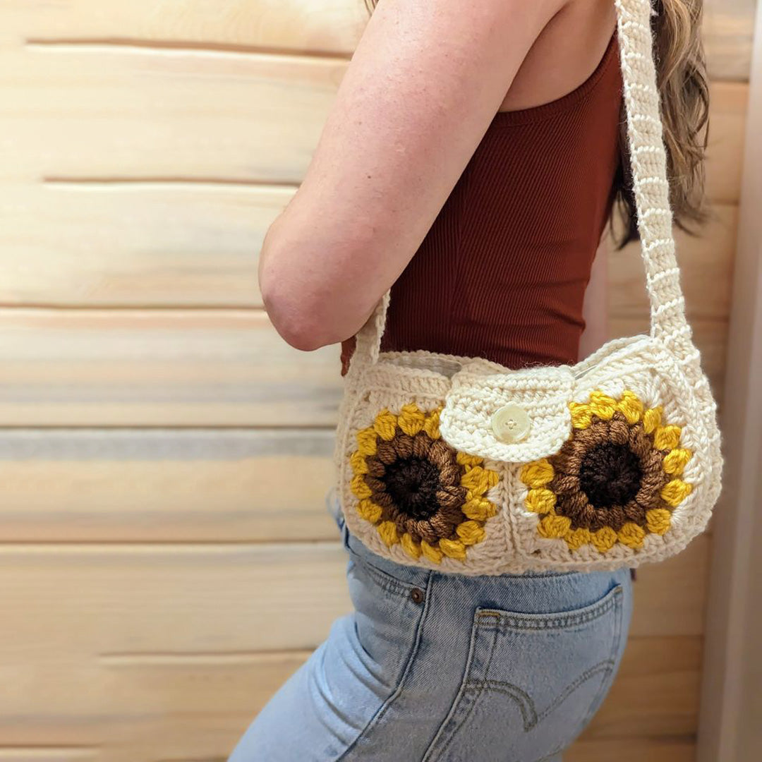 Hand Crocheted Sunflower Shoulder Rectangular Bag