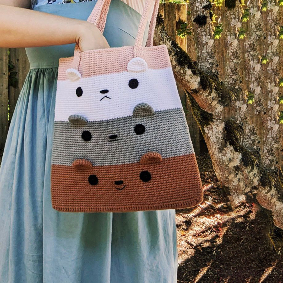 Hand Crocheted Three Bears Tote Bag