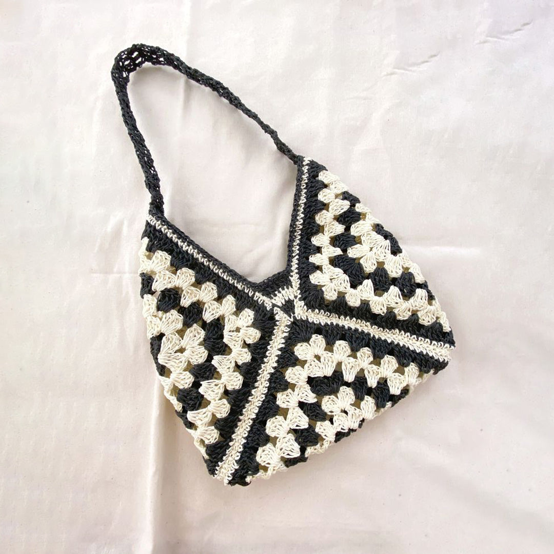 Hand Crocheted Black and White Tote Bag