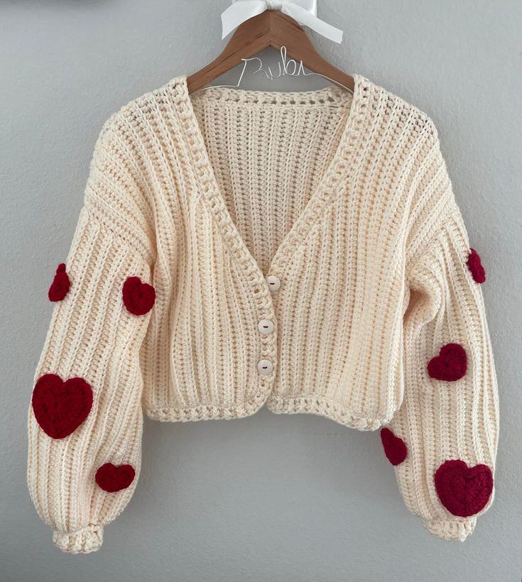 Crochet Cardigan with Hearts - For Woman