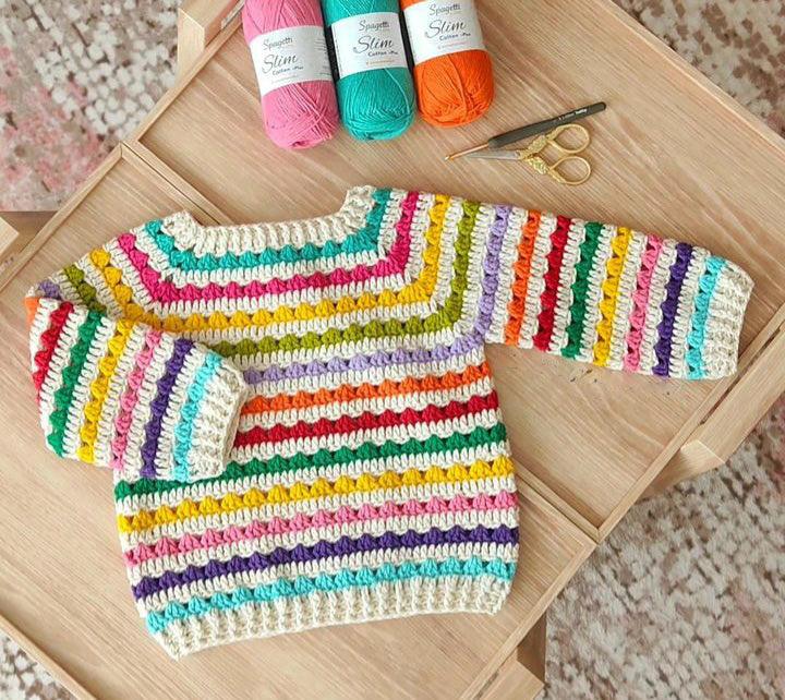 Multi-Color Hand-Crocheted Sweater for 1-Year-Old