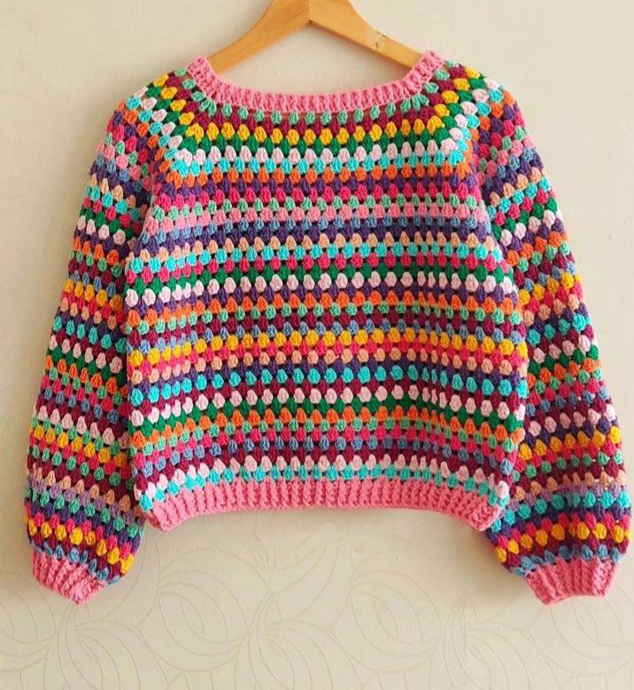 Multi-Color Hand-Crocheted Sweater for 1-Year-Old Girls