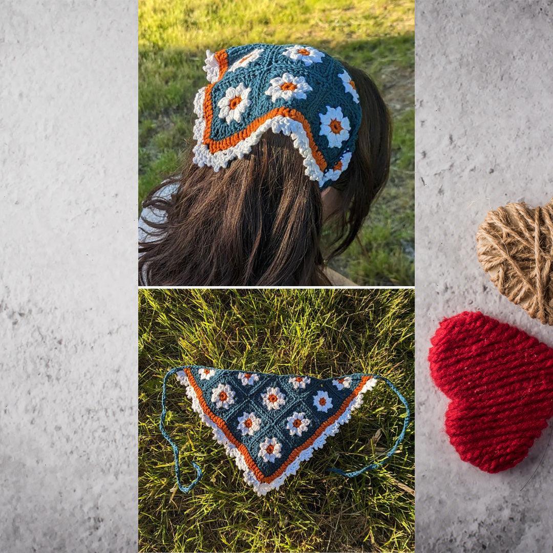 Hand-Crocheted Floral Head Bandanna for Women