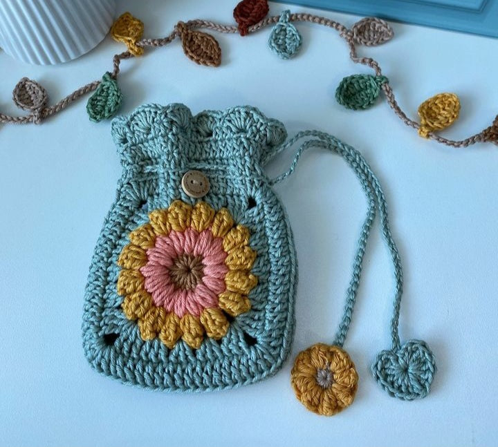 Hand Crocheted Floral Pouch