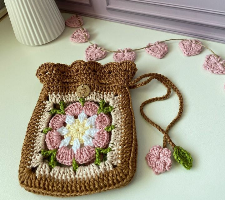 Hand Crocheted Floral Pouch