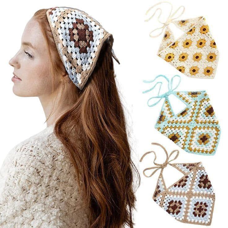 Hand-Crocheted Multicolor Head Bandanna for Women