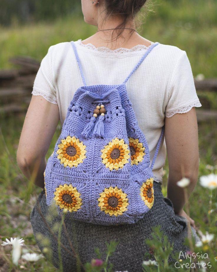 Hand-Crocheted Sunflower Backpack